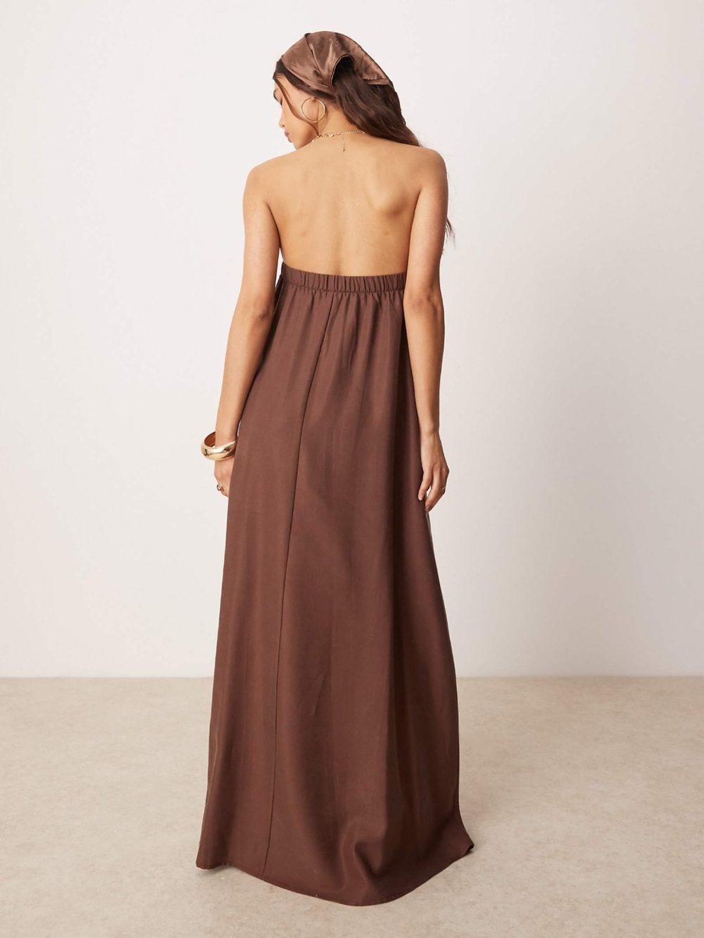 NWOT ASOS DESIGN cupro bandeau maxi dress in chocolate - Picture 2 of 5